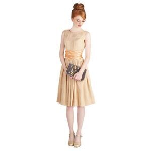 Modcloth Geode Refined‎ Finalist Beige Peach Fit & Flare Dress 1X Pin-Up Vintage